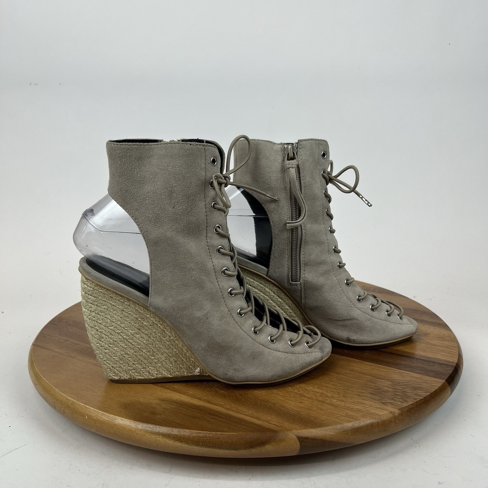 Womens Rebecca Minkoff Elle Taupe Brown Suede Lace Up Wedge Sandals Size 7 M Guc